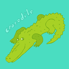 cute cartoon crocodile on a blue background  vector illustration