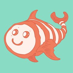 cute clown fish cartoon vector illustration, hand drawn