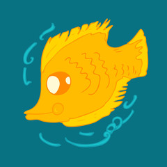 cute yellow fish cartoon vector illustration, hand drawn