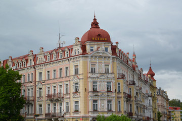 Fototapeta na wymiar The beautiful building in Karlovy Vary, the Czech Republic