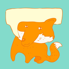 cute fox with voice bubble vector illustration, hand drawn
