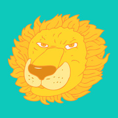Cute lion head cartoon vector illustration, hand drawn