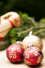 Christmas background with baubles and craft