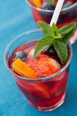 Refreshing sangria (punch) with fruits