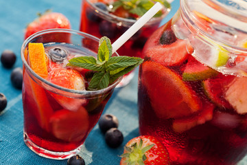 Refreshing sangria (punch) with fruits