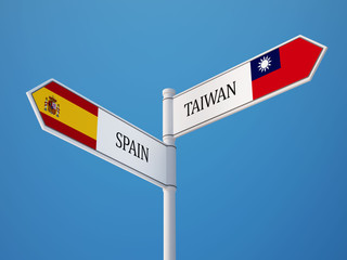 Taiwan Spain  Sign Flags Concept