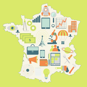 Map of France with technology icons