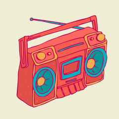 vintage boombox (recorder) vector illustration, hand drawn