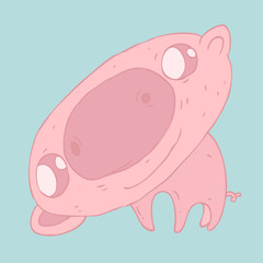 funny piglet interested vector illustration, hand drawn