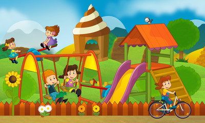 Kids on the playground - illustration for the children