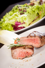 Succulent medium rare beef steak