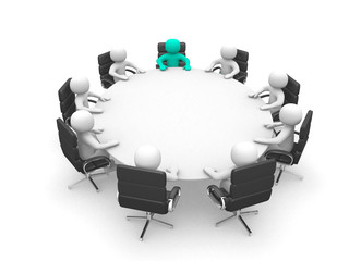 Naklejka na ściany i meble 3D men sitting at a round table and having business meeting - 3d