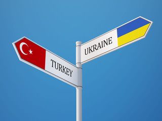 Ukraine Turkey  Sign Flags Concept