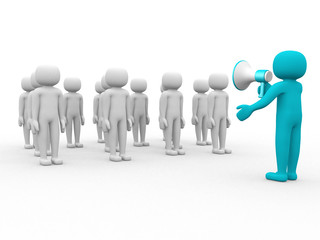 3d person speaking at megaphone in front of the crowd. This is a