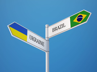 Ukraine Brazil  Sign Flags Concept