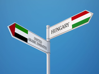 United Arab Emirates. Hungary  Sign Flags Concept