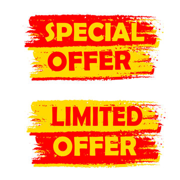 special and limited offer, yellow and red drawn labels