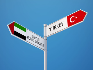 United Arab Emirates. Turkey  Sign Flags Concept