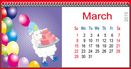 Calendar for March and lamb bear cake