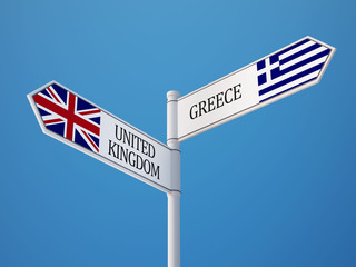 United Kingdom Greece  Sign Flags Concept