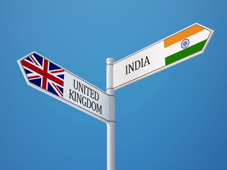 United Kingdom India  Sign Flags Concept