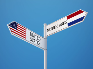 United States Netherlands  Sign Flags Concept