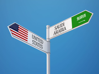 Saudi Arabia United States  Sign Flags Concept