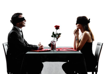 couples lovers blind date dating dinner silhouettes