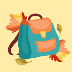 Book bag, backpack, school bag with autumn leaves.