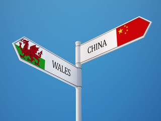 Wales China  Sign Flags Concept