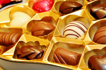 Chocolate candy variety in a Valentine box