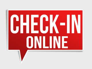 Check in online red speech bubble