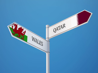 Qatar Wales  Sign Flags Concept