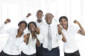 African business team cheering