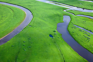 aerial view over the small river