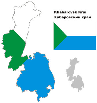 Outline Map Of Khabarovsk Krai With Flag