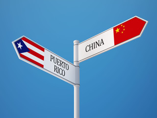 Puerto Rico China  Sign Flags Concept