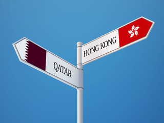 Qatar Hong Kong  Sign Flags Concept