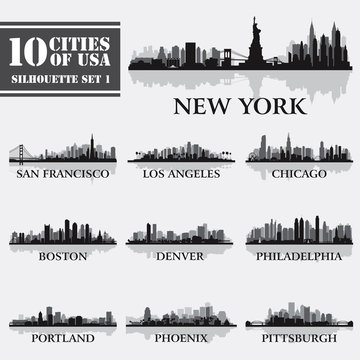Silhouette city set of USA 1