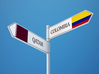 Qatar Colombia  Sign Flags Concept