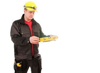 Contractor worker with helmet isolated on white background