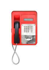 Red pay-phone isolated on white