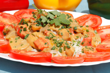 Geflügelgeschnetzeltes mit Reis