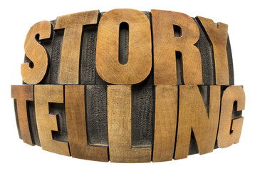 storytelling word in wood type