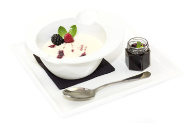 semolina with jam on a white background in the restaurant