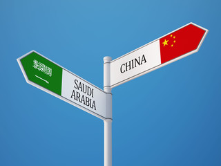 Fototapeta premium Saudi Arabia China Sign Flags Concept