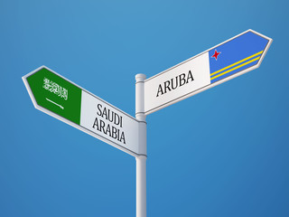 Saudi Arabia Aruba.  Sign Flags Concept