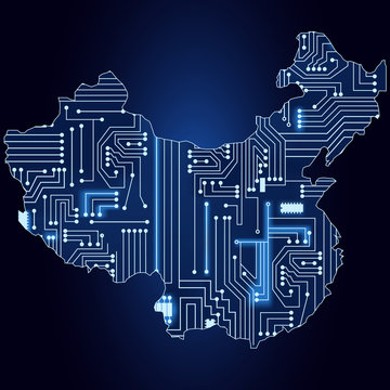 Map of China with electronic circuit