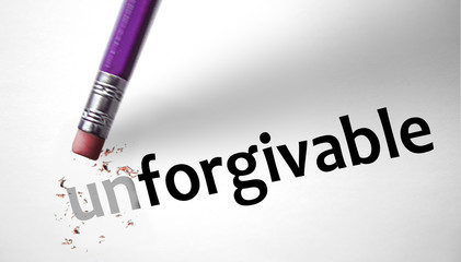 Eraser changing the word Unforgivable for Forgivable - obrazy, fototapety, plakaty