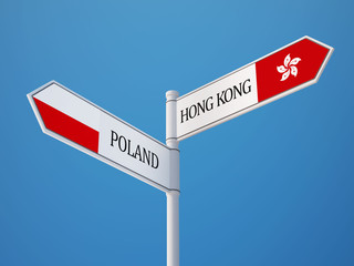 Poland Hong Kong  Sign Flags Concept